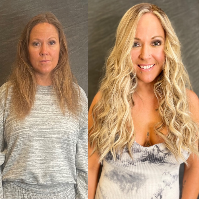 Hair extensions before and after