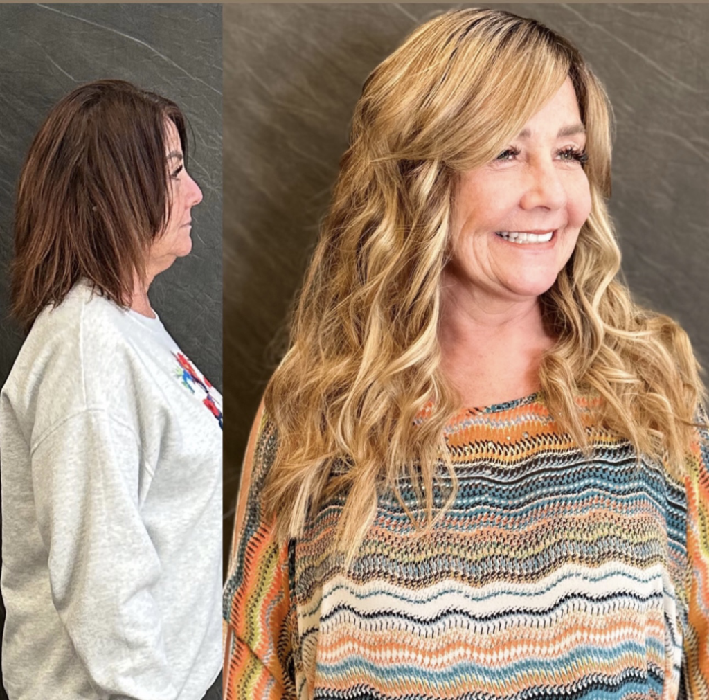 a woman with long hair