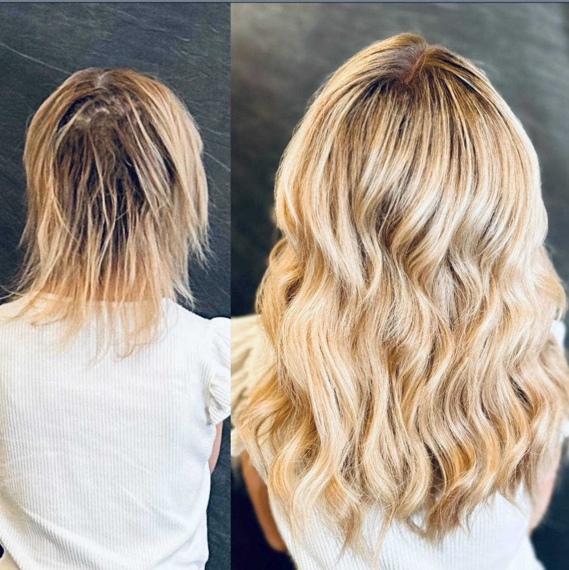 Woman with blonde hair extensions