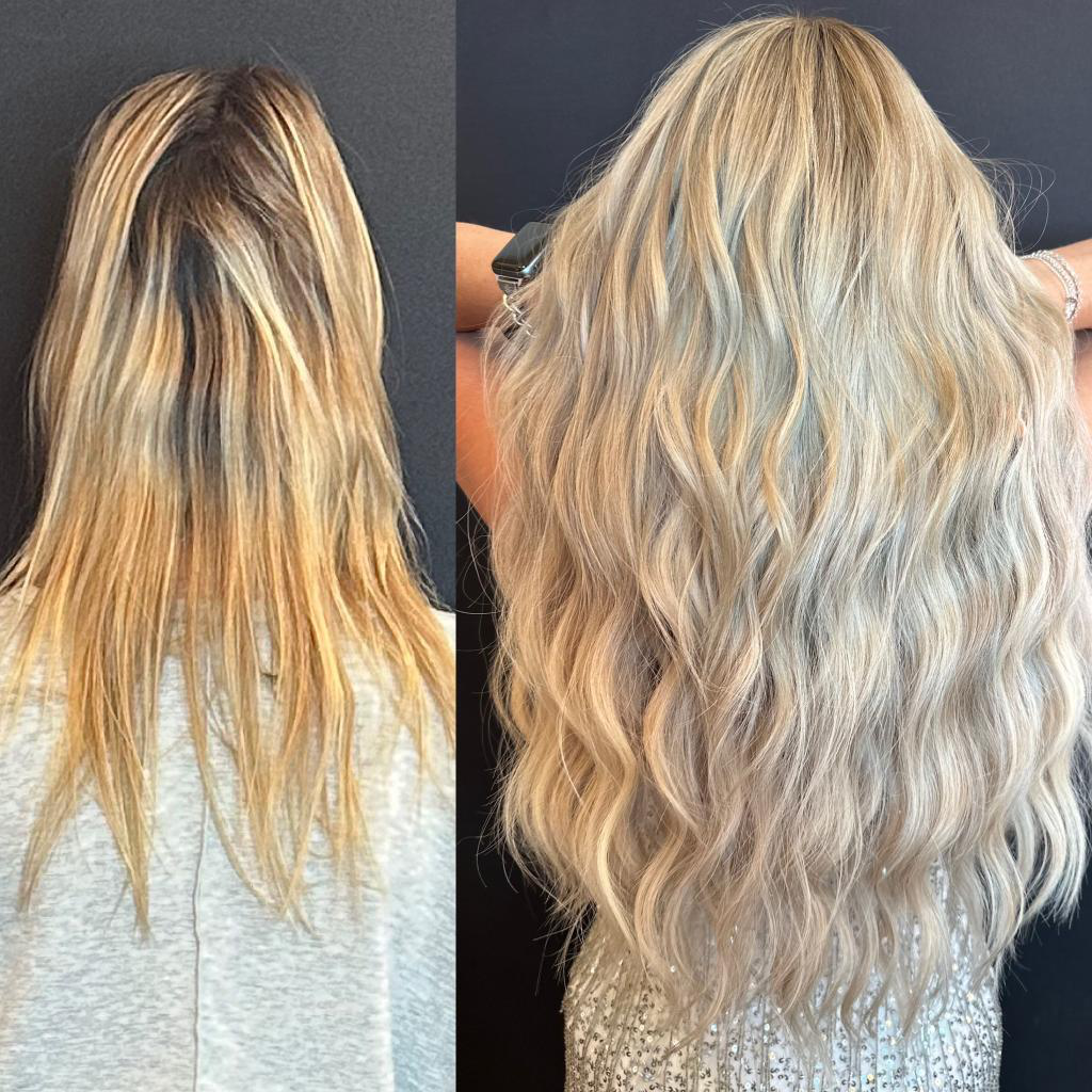 Woman with stunning blonde hair extensions